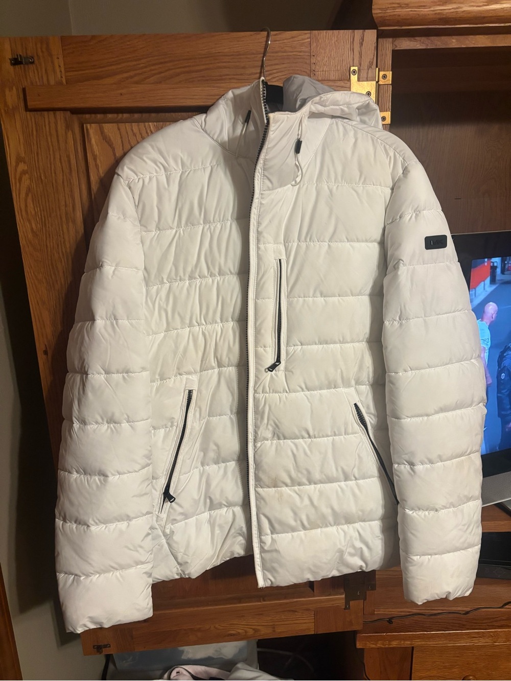 Michael Kors Men's White Quilted Hooded Puffer Jacket